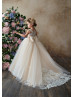 Feifei Sleeves Ivory And Cappuccino Lace Tulle Illusion Back Flower Girl Dress